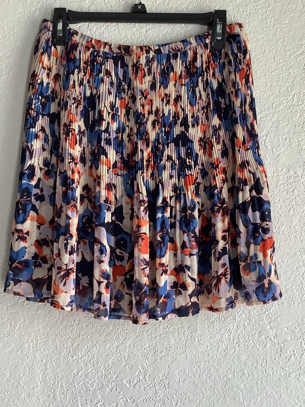 Elle Multicolor Floral Pleated Skater Skirt — Navy, Blue & Coral